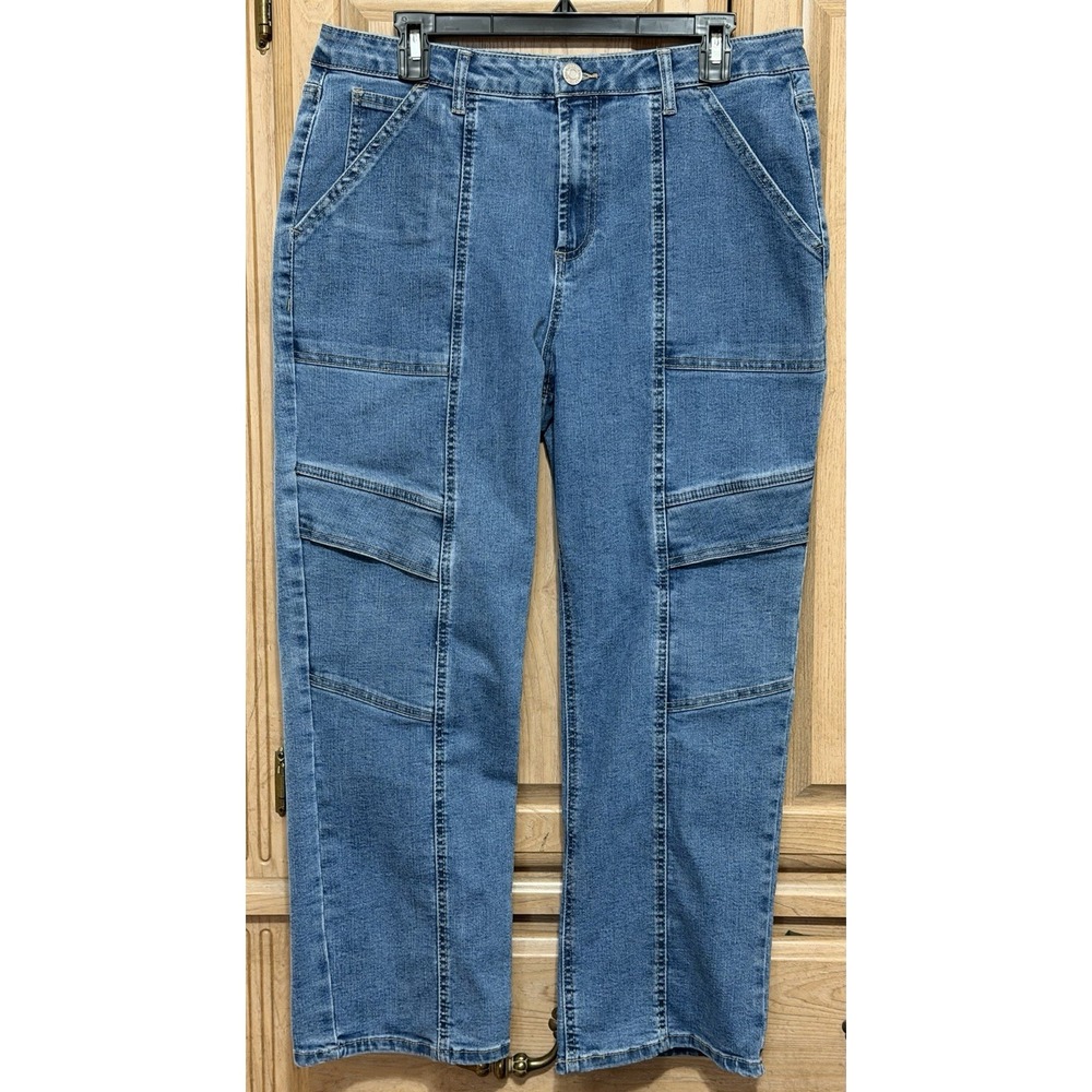 Indigo Rein Denim Cargo Jeans Women's Size 15 Waist 31 Blue Utility Pockets Work